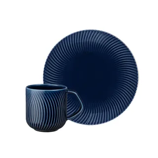 【DENBY】摩登幾何單人午茶杯盤組-深藍