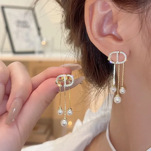 【Emi 艾迷】法式時尚輕奢星綴鋯石珍珠垂墜925銀針耳環(兩種配戴方式)