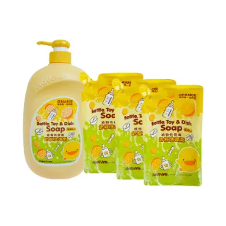 【Piyo Piyo 黃色小鴨】奶瓶清潔劑補充包組(1000ml+800mlx3包 蔬果 玩具 洗碗 洗手 嬰幼兒童餐具)