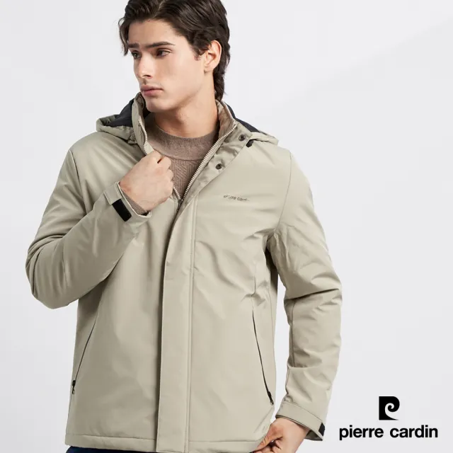 【pierre cardin 皮爾卡登】網路獨家 男款 黑科技+蓄熱保暖鎖溫防風連帽外套-卡其色(7225761-82)