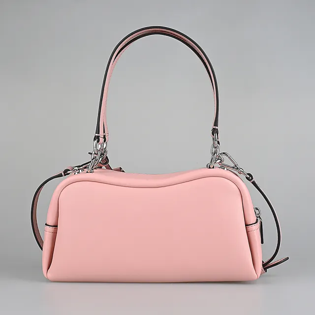 【Michael Kors】Cecily銀色金屬LOGO皮革肩背斜背包(小/粉紅)