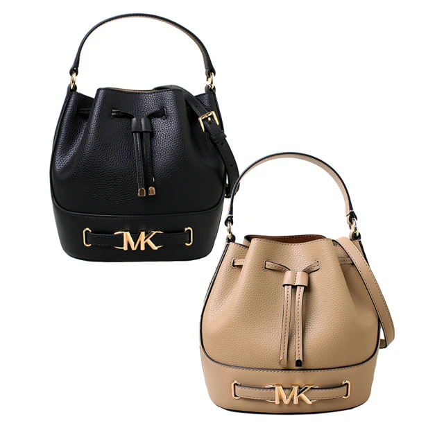 Michael Kors REED 金字LOGO手提斜背水桶包(滿版咖啡)