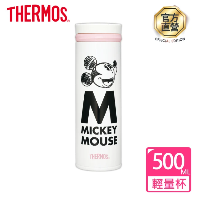 【THERMOS膳魔師】不鏽鋼手繪米奇超輕量真空保溫杯500ml(JNO-500MC-MBWH)