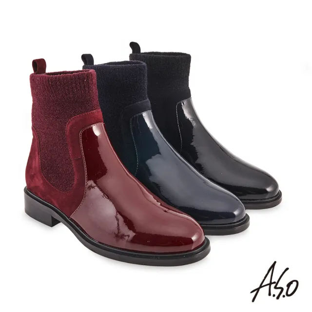 【A.S.O 阿瘦集團】時尚流行彈性布異材質拼接真皮短靴(紅)