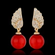 【RJNewYork】天使之翼珍珠鋯石耳針式耳環(3色可選)