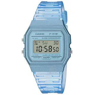 【CASIO 卡西歐】卡西歐鬧鈴電子錶-果凍藍(F-91WS-2 公司貨全配盒裝)