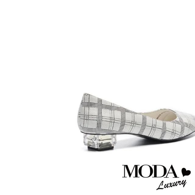 【MODA Luxury】簡約時尚獨特透明造型低跟鞋(黑格)