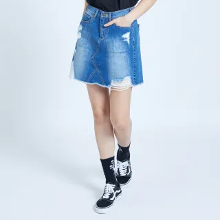 【5th STREET】女裝 短裙 牛仔短裙 高腰 A字裙 中藍(980024)