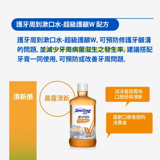 【Smiling 百齡】護牙周到漱口水超級護齦W_750ml/瓶(綠茶/晶鹽/沁涼/晨露清新)