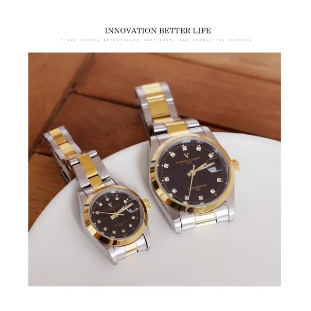 【Valentino Coupeau】黑面晶鑽雙色帶不鏽鋼殼帶男女手錶-e(范倫鐵諾 古柏  VCC)