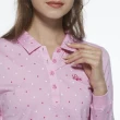 【Lynx Golf】女款純棉雙絲光羅紋袖口小方格印花長袖POLO衫/高爾夫球衫(粉色)