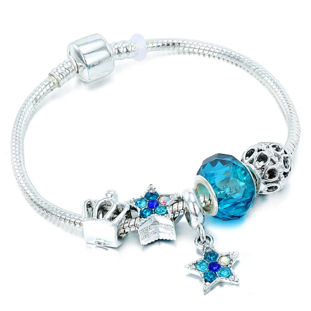 【RJNewYork】藍夜星空靛藍水晶銅鍍銀DIY串珠手鍊(藍色)
