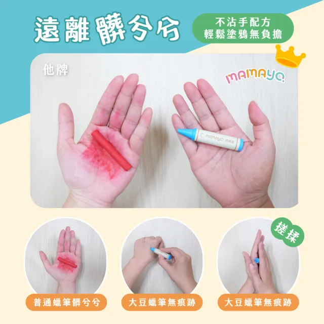 【mamayo 媽媽友】MIT台灣製 Kidzcrayon大豆無毒蠟筆嚴選12色不怕誤食(100%純天然大豆蠟)