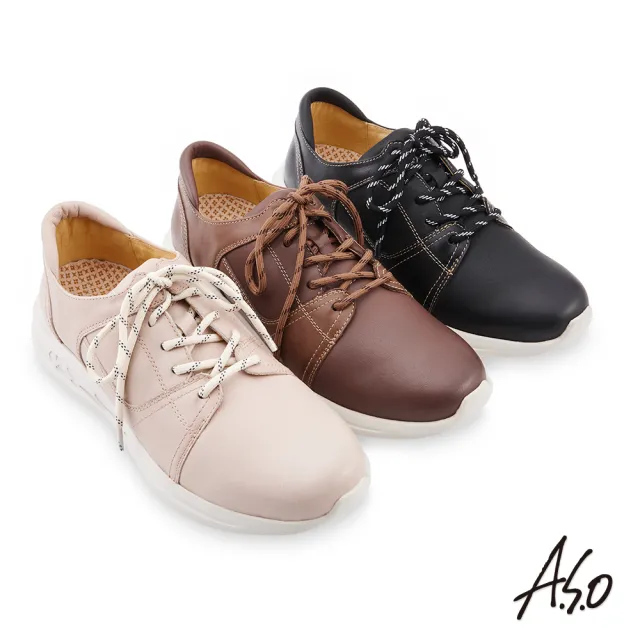 【A.S.O 阿瘦集團】機能休閒 勁步健康雙色綁帶休閒鞋(卡其)