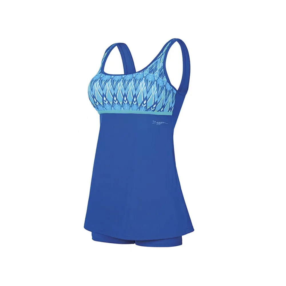 【Zoggs】女性天藍水波紋裙擺連身泳衣(成人泳衣/女生泳裝/機能泳衣/環保)