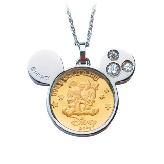 【Disney 迪士尼】黃金項鍊-金幣兩小無猜C(黃金+白鋼-0.03錢)