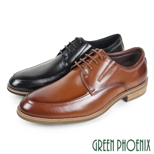 【GREEN PHOENIX 波兒德】男鞋 紳士鞋 商務 學生鞋 新郎鞋 皮鞋 綁帶 全真皮 牛皮(棕色、黑色)