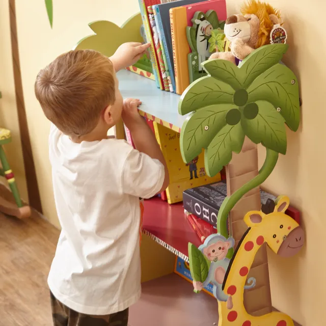 【Teamson】叢林探險實木兒童彩繪收納書架