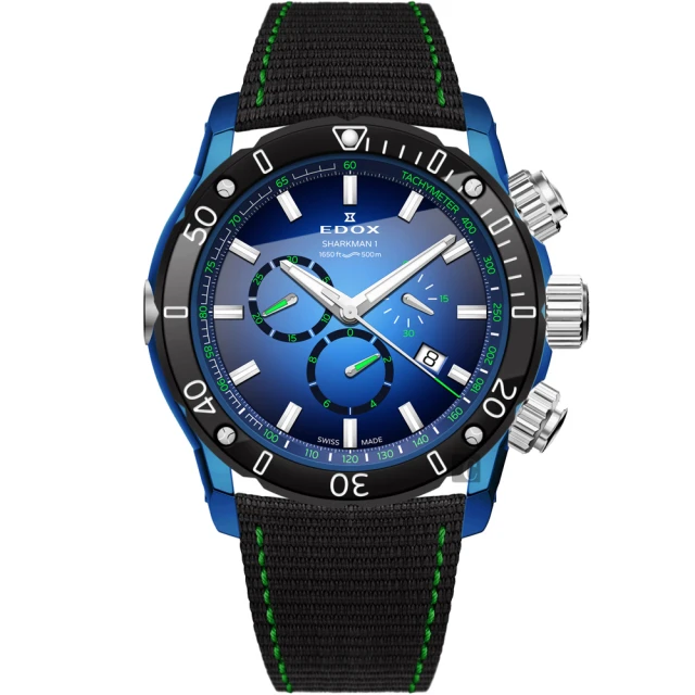 EDOX 伊度 Sharkman I Limited Edition 潛水三眼計時手錶-46mm 雙11 優惠(E10221.357BU.BUV)