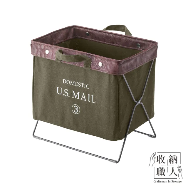 【收納職人】U.S.MAIL美式仿舊個性皮革帆布可折疊多功能收納筐/收納架/床頭書架_3色任選(置物 開學 收納)