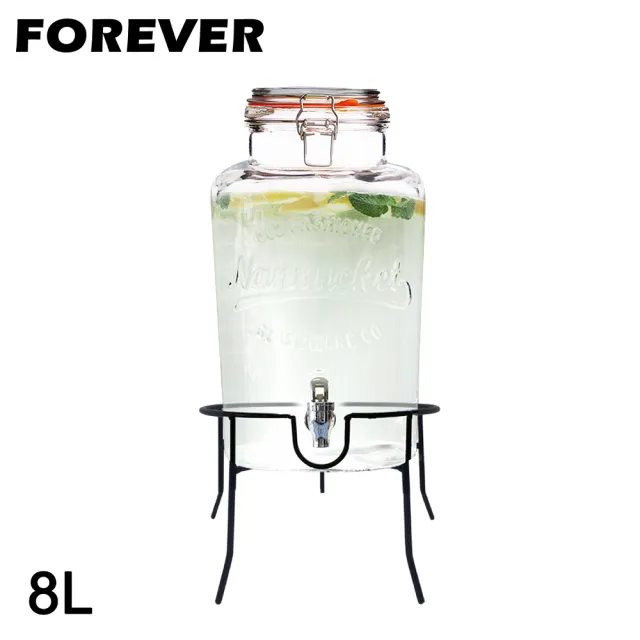 【日本FOREVER】派對專用玻璃果汁飲料桶8L(附桶架)