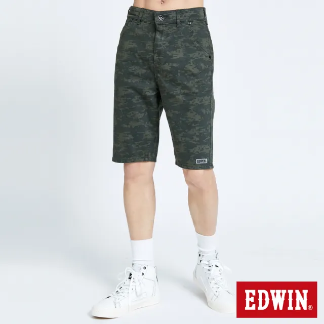 【EDWIN】男裝 JERSEYS 棉涼感迷彩EJ2迦績短褲(墨綠色)