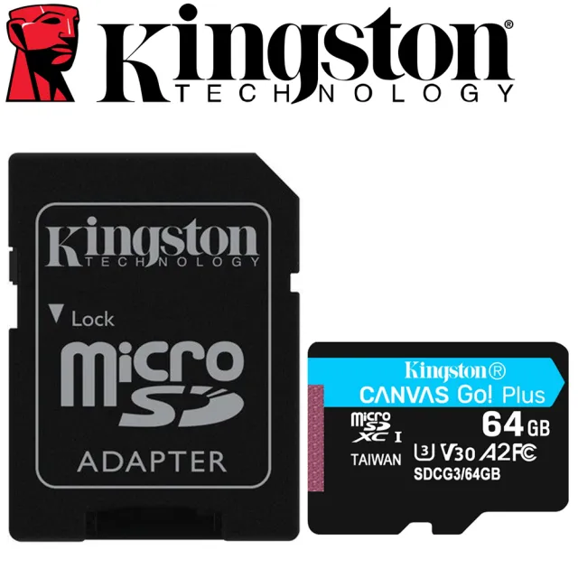 【Kingston 金士頓】64GB microSDXC TF UHS-I U3 V30 A2 記憶卡(SDCG3/64GB 平輸)
