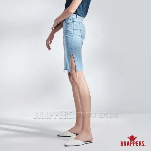 【BRAPPERS】女款 Boy friend系列-下襬抽鬚開杈及膝裙(淺藍)