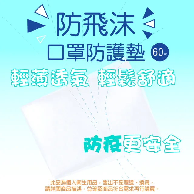 【LASSLEY】防飛沫口罩防護墊-2包x60片裝(墊片 夾層濾片 輕薄透氣 過濾空氣台灣製造)