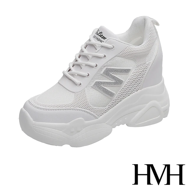 【HMH】立體滴塑金蔥M字時尚造型厚底內增高休閒鞋(銀)