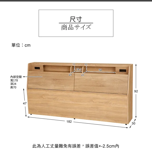 【多瓦娜】MIT迪克6尺床頭箱-附插座