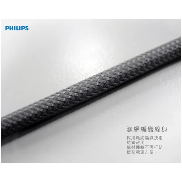 【Philips 飛利浦】USB to Lightning 125cm MFI防彈絲充電線-灰(DLC4543V)