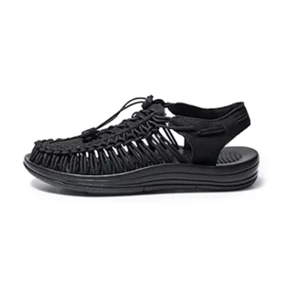【SPRING】時尚縷空復古彈力繩編織造型休閒涼鞋(黑)