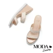 【MODA Luxury】夏日配色編織楔型厚底拖鞋(米)