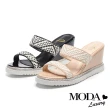 【MODA Luxury】夏日配色編織楔型厚底拖鞋(米)