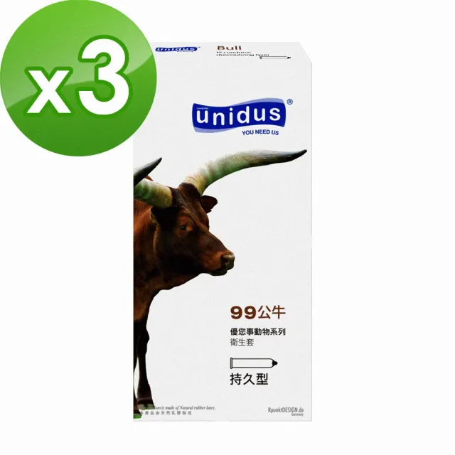 【UNIDUS優您事】動物系列保險套-99公牛持久型12入*3盒(共36入)