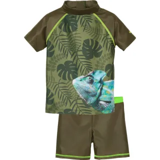 【Playshoes】抗UV防曬短袖兩件組兒童泳裝-變色龍(認證UPF50 泳衣+泳褲)