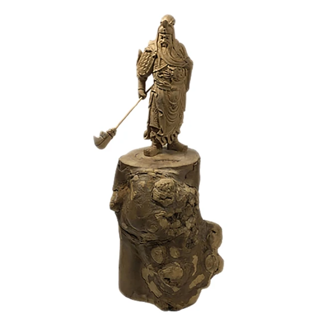 【十方佛教文物】關聖帝君  茶樹瘤精雕 木雕精品(智慧增長  平安如意)