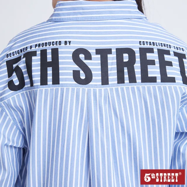 【5th STREET】女寬版大字長袖襯衫-水藍