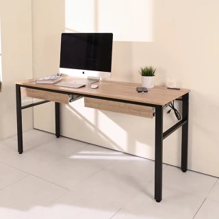 【BuyJM】低甲醛漂流木紋雙抽屜附插座筆筒160公分工作桌(電腦桌)