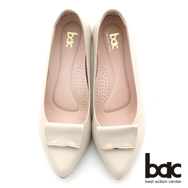 【bac】優雅細膩金屬點綴粗跟鞋(米色)