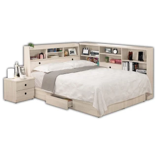 【BODEN】傑洛5尺多功能雙人床房間組-四件組-床頭箱+三抽收納床底+床頭櫃+收納床邊櫃(不含床墊)