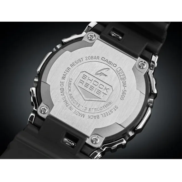 【CASIO 卡西歐】G-SHOCK 經典復古金屬框潮流運動電子錶-黑X銀框(GM-5600-1)