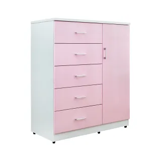 【南亞塑鋼】3.3尺五抽單門塑鋼斗櫃/收納櫃/置物櫃(白色+粉紅色)