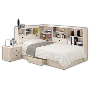 【BODEN】傑洛3.5尺多功能單人床房間組-四件組-床頭箱+三抽收納床底+床頭櫃+收納床邊櫃(不含床墊)