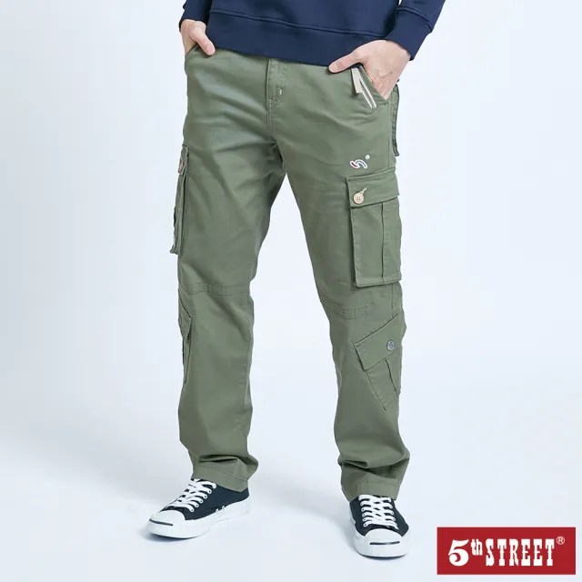 【5th STREET】男多口袋工作寬直筒褲-墨綠