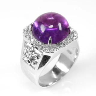 【寶石方塊】霞光萬道天然紫水晶戒-925銀飾