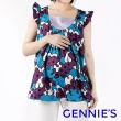 【Gennies 奇妮】個性不規則拼圖荷葉袖上衣(紫藍C3951)