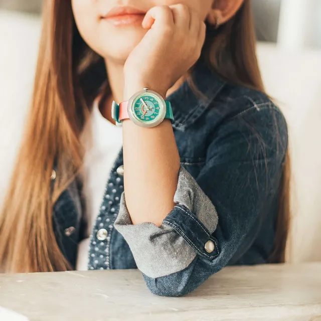 【Flik Flak】兒童手錶 撞色條紋 夢境 STRIPY DREAMS 兒童錶 編織錶帶 瑞士錶 錶(31.85mm)