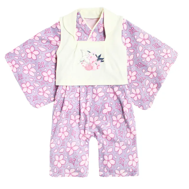 【Baby 童衣】任選 日本造型服 女寶寶連身衣 背心套裝組 12007(紫底花朵)
